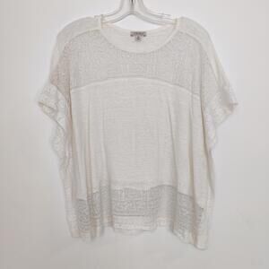 Lucky Brand Ivory Lace Yoke Dolman Tee Top Boho Crochet Trim Medium
